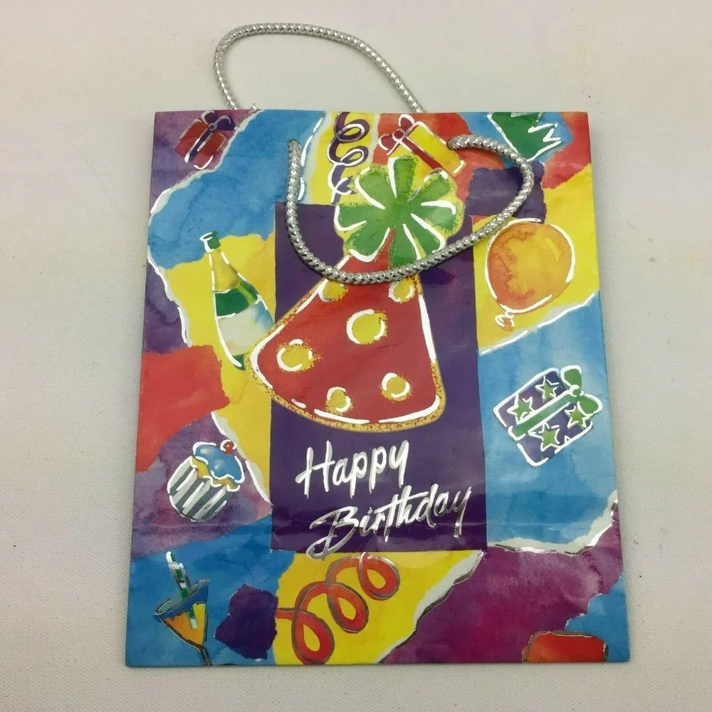 Birthday Present Wrapping Gift Bags Solid Color Lot Party Supply 9 Count